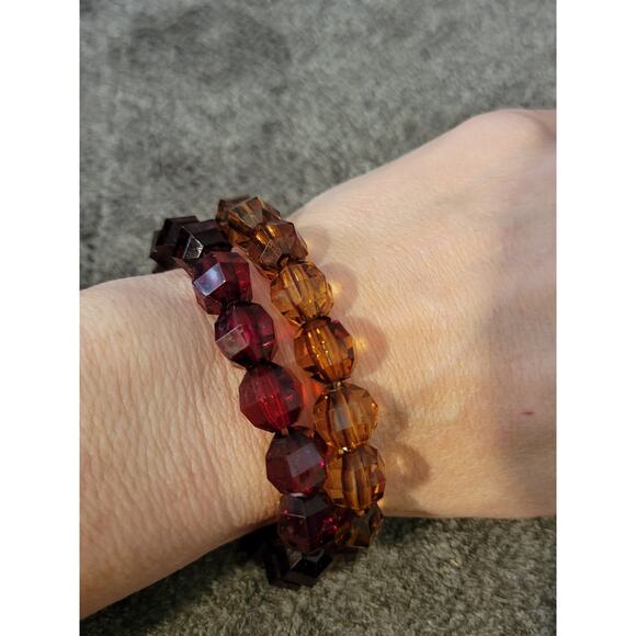 Duo Elastic Bracelets Red and Brown Beads - Picture 8 of 8